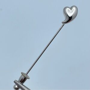 Monet Silver Tone Heart Stick Pin Brooch – Classic Minimalist Vintage Jewelry